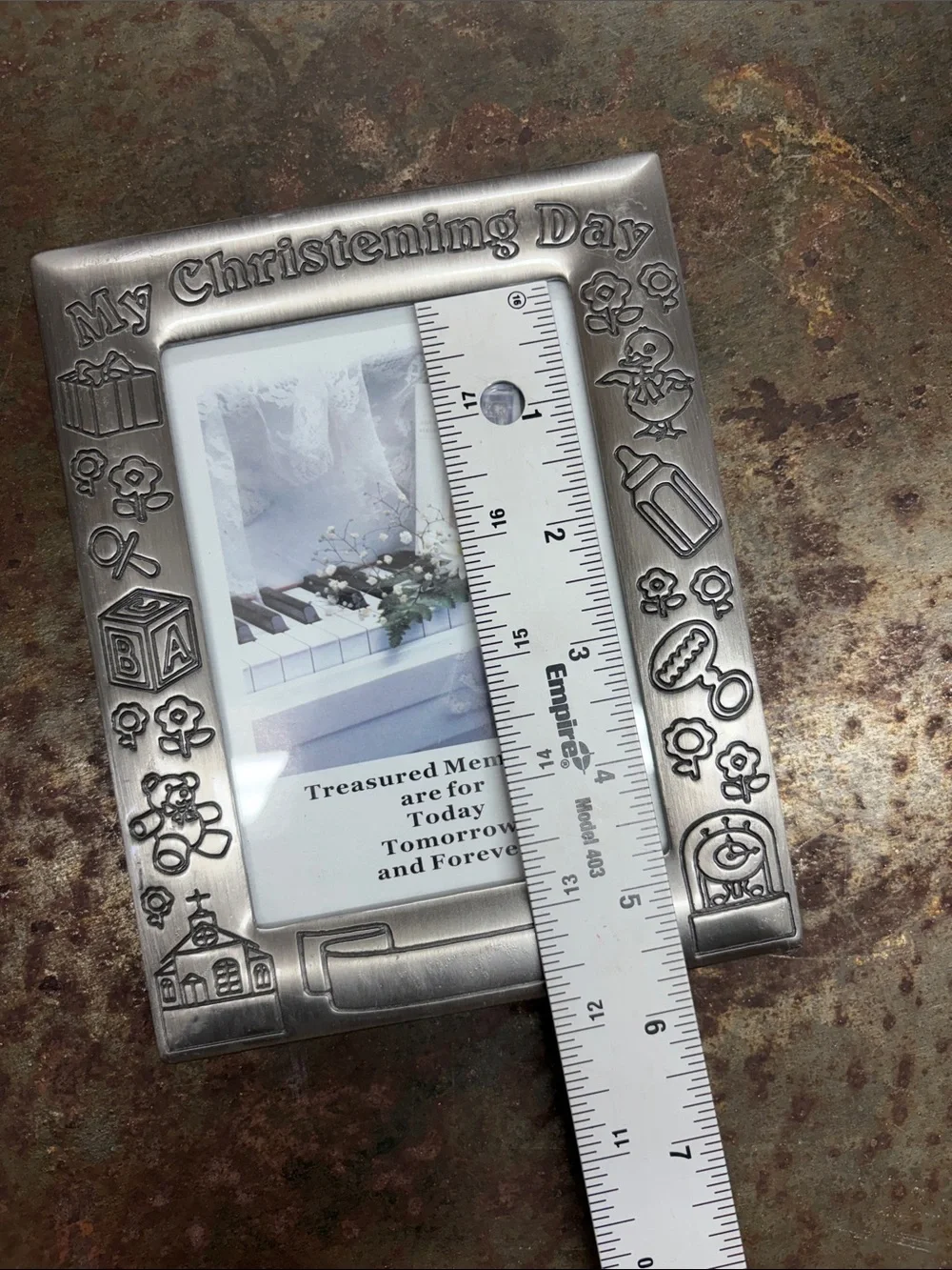 My Christening Day Silver Plate Photo Frame. Embossed Details & Customizable 4x6